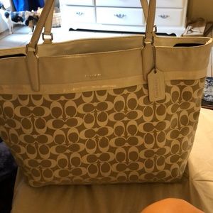Coach leather and logo canvas tote